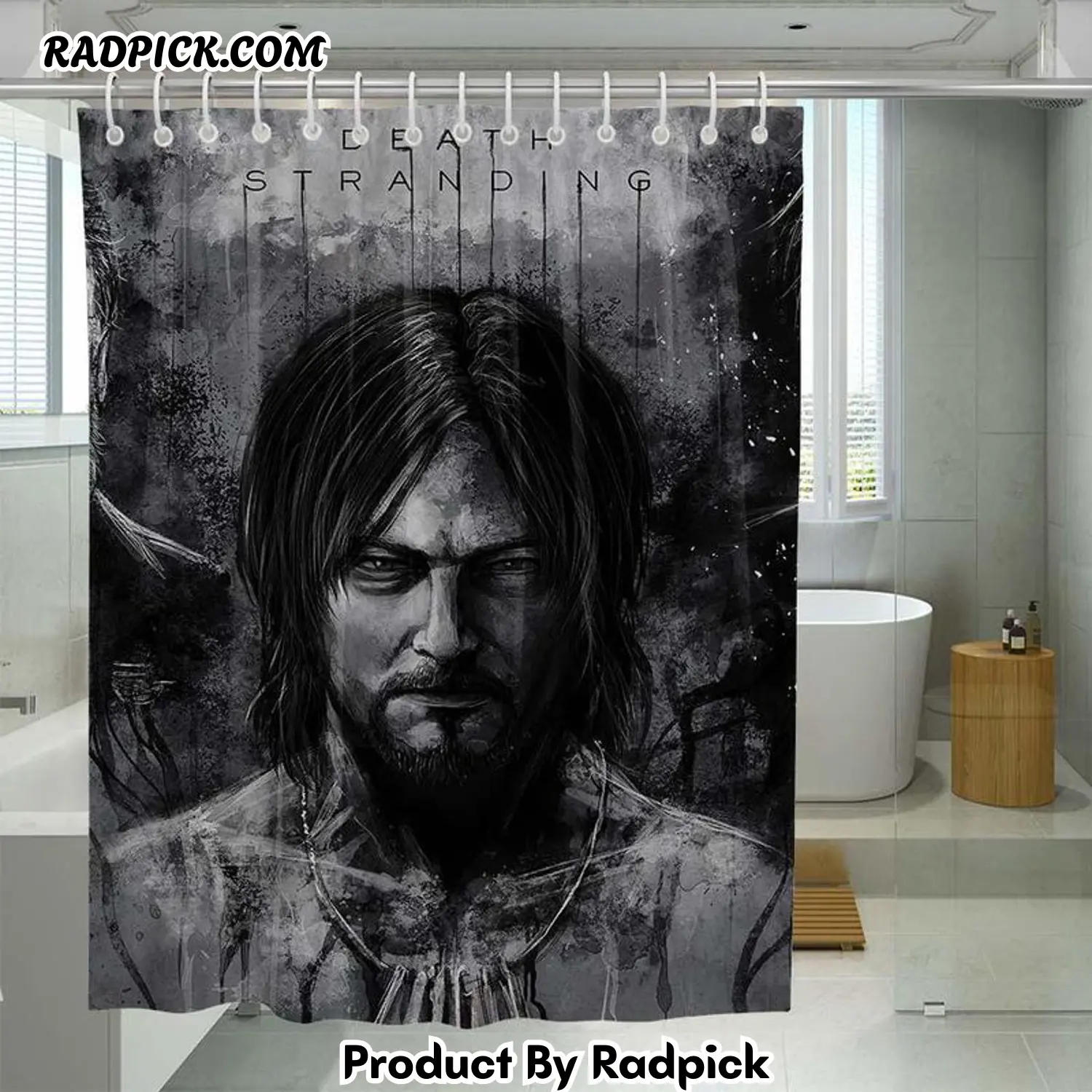 Ghotic monochrome death stranding shower curtain set for bathroom decor gift for friends rp387880
